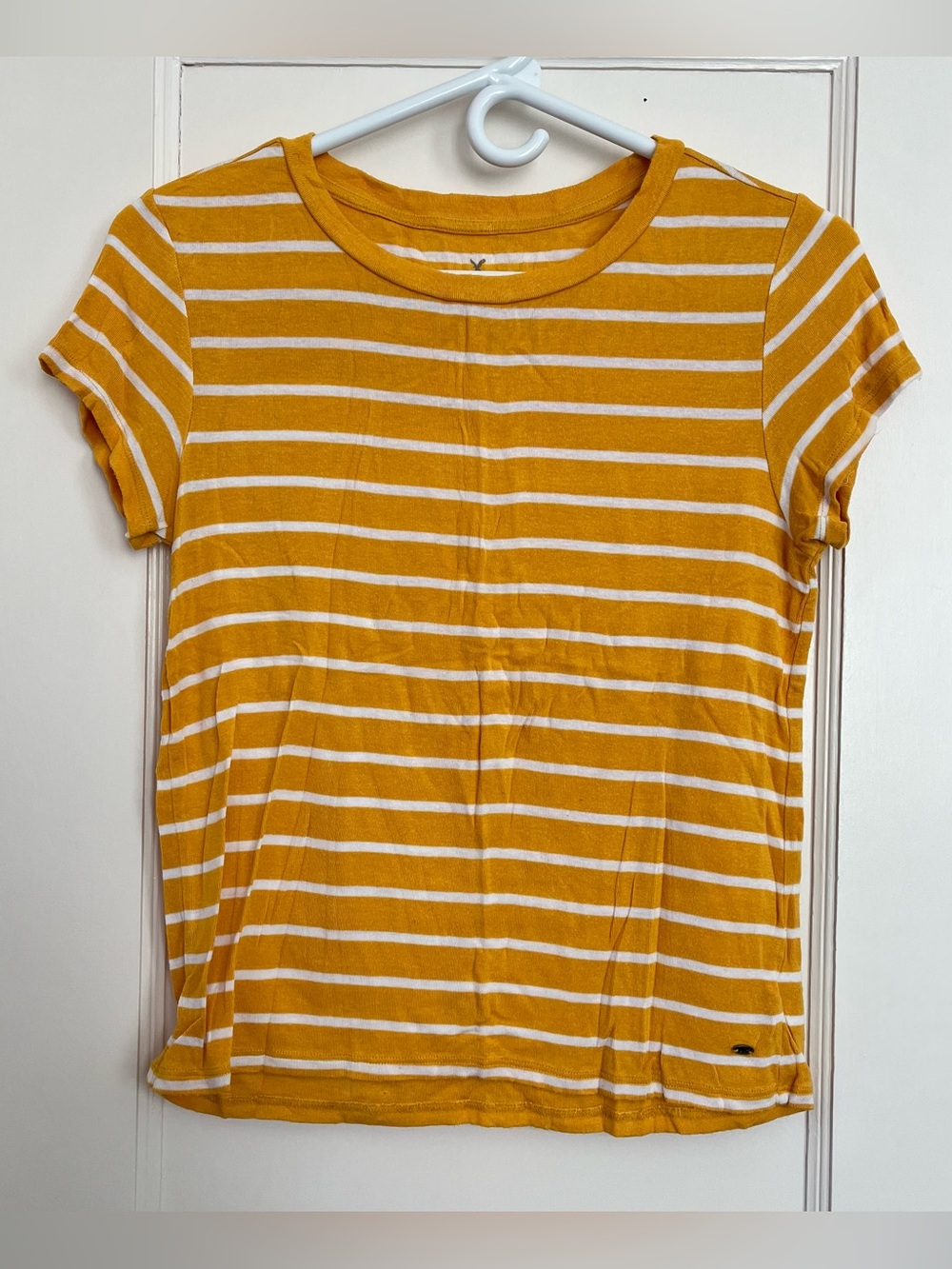 American Eagle Soft & Sexy Stripe Short Sleeve Tee Crewneck Yellow White Small